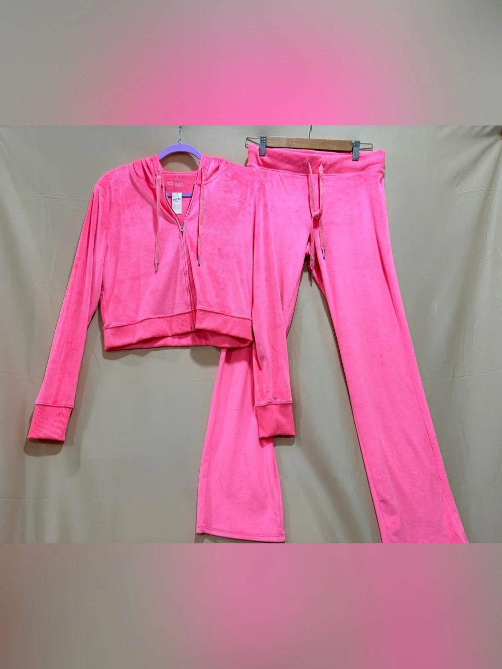 NWT Aerie Dreamy Velour Set Coral Sun Cropped Hoodie L Pants S Matching Set